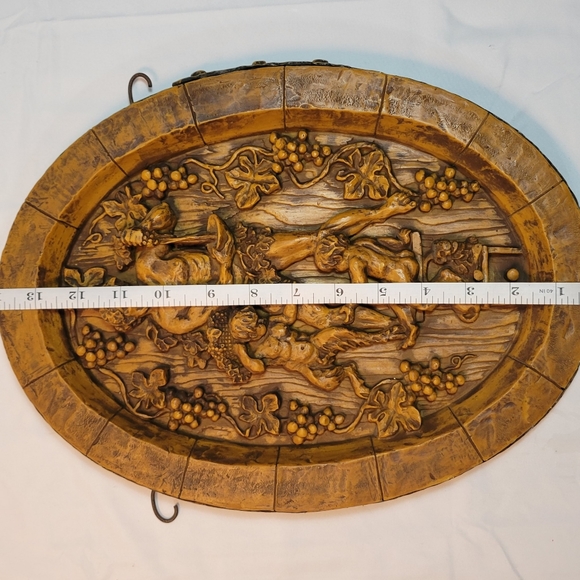 Antique 14 Inch Hand Carved Wax Plaque Man Grapevine Child Beast Child Rare HTF - Picture 3 of 8